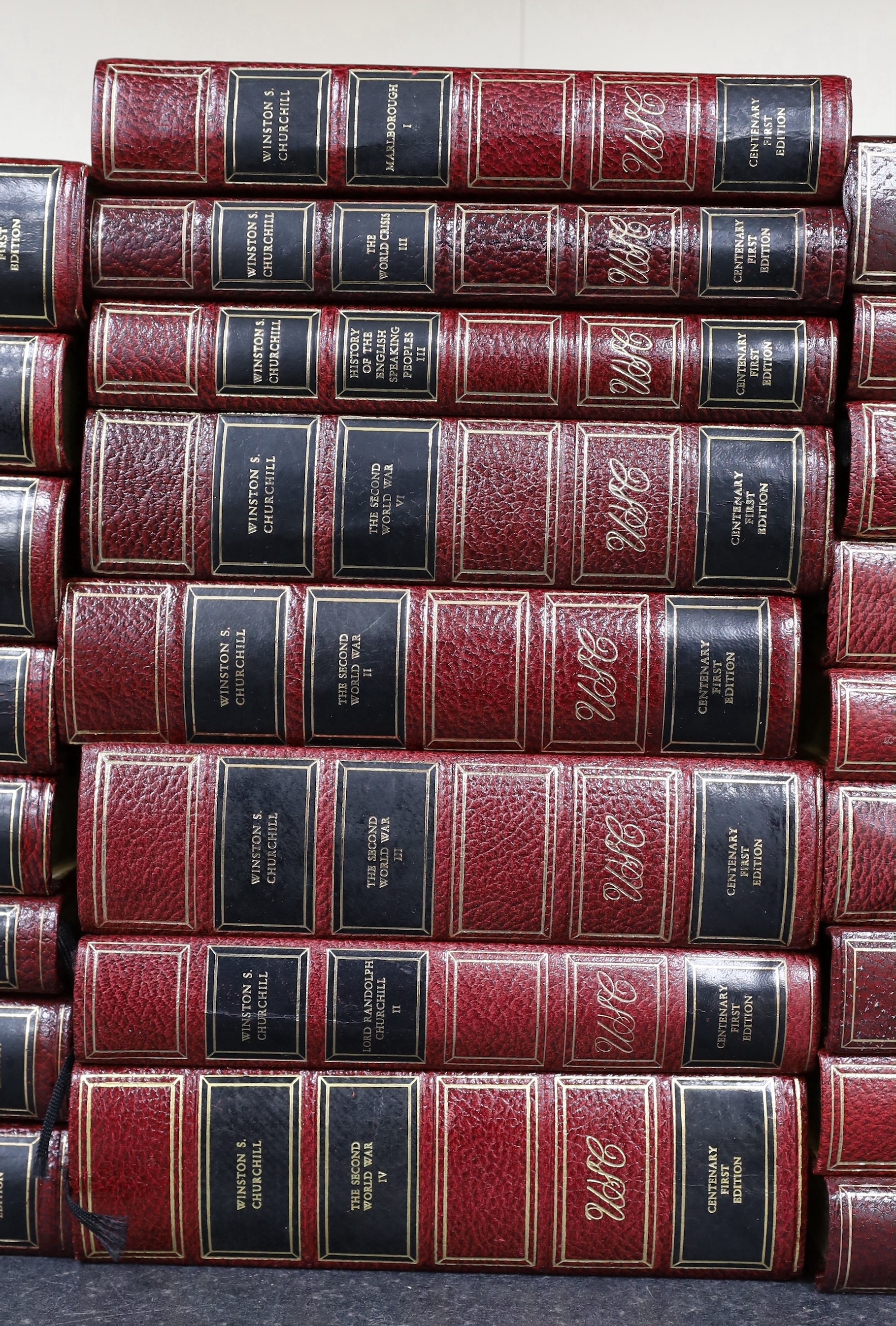 Churchill, Sir Winston - The Major Works of Sir Winston Churchill: Centenary First Edition, complete in 25 vols, 8vo, dark red pebble grained leather, Hamlyn Publishing Group Ltd., London, 1974